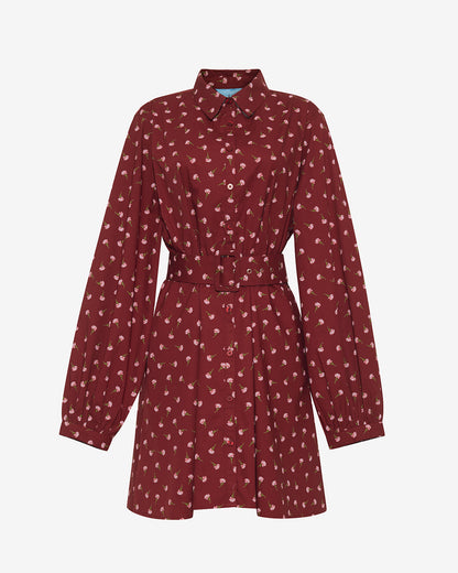 Draper James Burgundy Buds Lily Long-Sleeve Mini Dress in Burgundy Buds