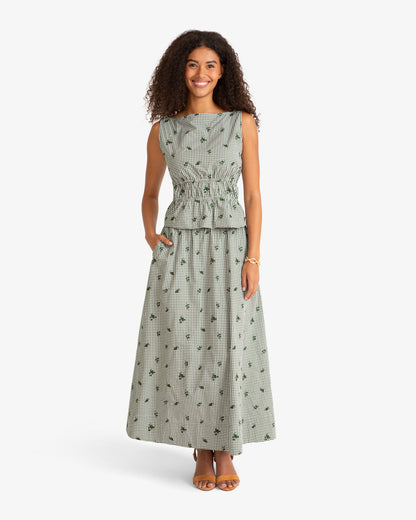 Draper James Green Multi Sleeveless Top in Green Gingham