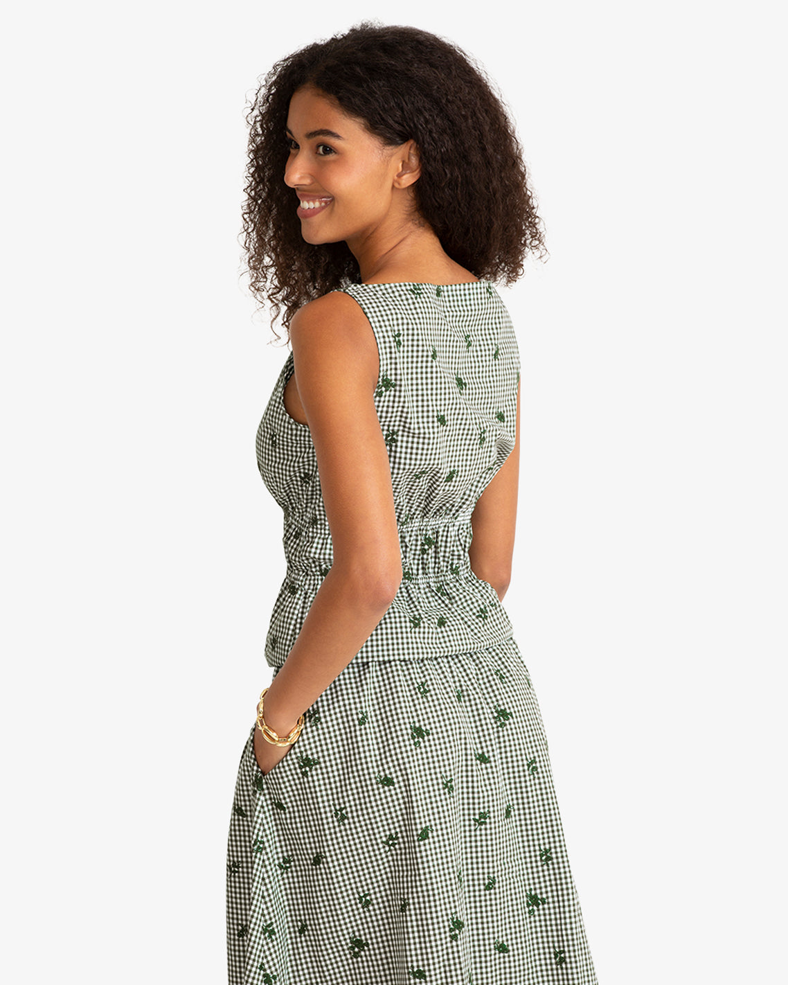 Draper James Green Multi Sleeveless Top in Green Gingham