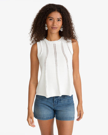 Draper James White Knit Flared Tank