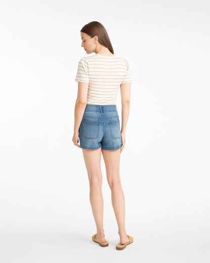Draper James Magnolia White Multi Stripe Crewneck Tee in Ivory