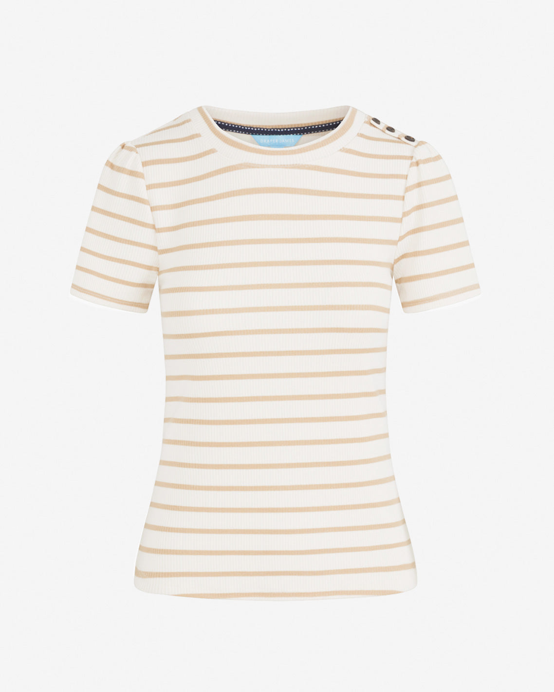 Draper James Magnolia White Multi Stripe Crewneck Tee in Ivory