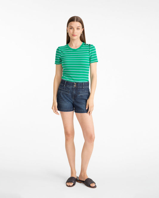 Draper James Royal Blue Multi Stripe Crewneck Tee in Green