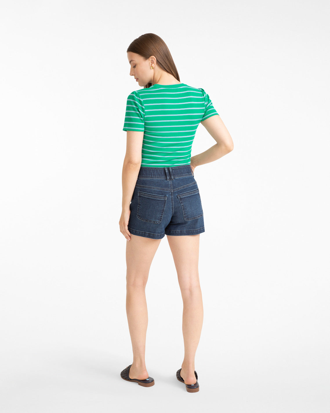 Draper James Royal Blue Multi Stripe Crewneck Tee in Green