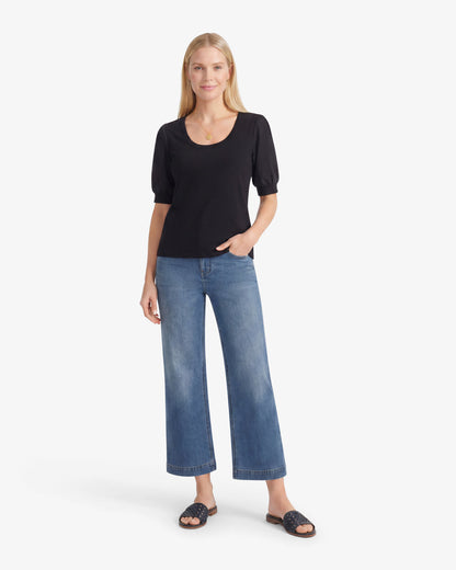 Draper James Belle Meade Black Short Sleeve Mixed Media Top – Classic