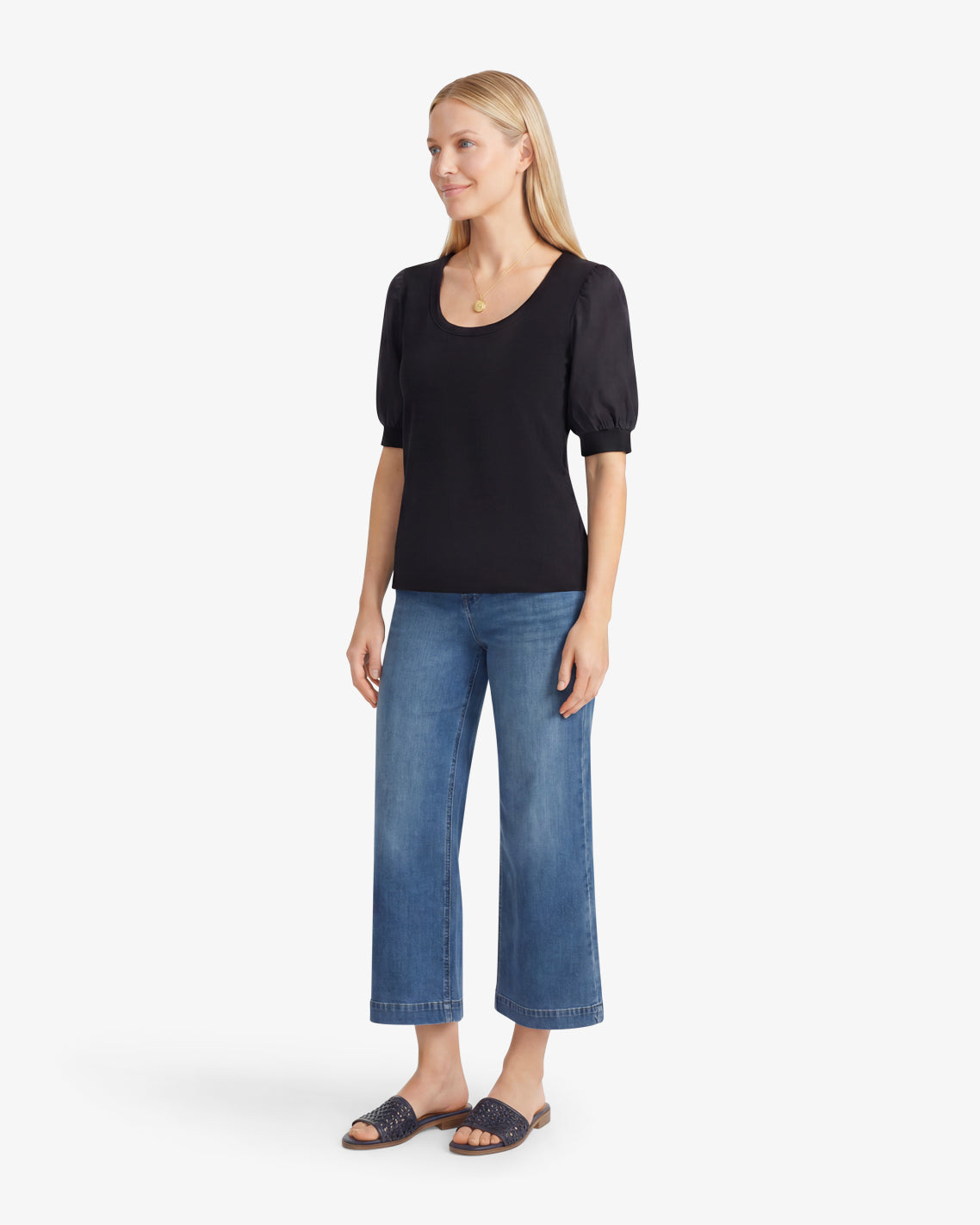 Draper James Belle Meade Black Short Sleeve Mixed Media Top – Classic