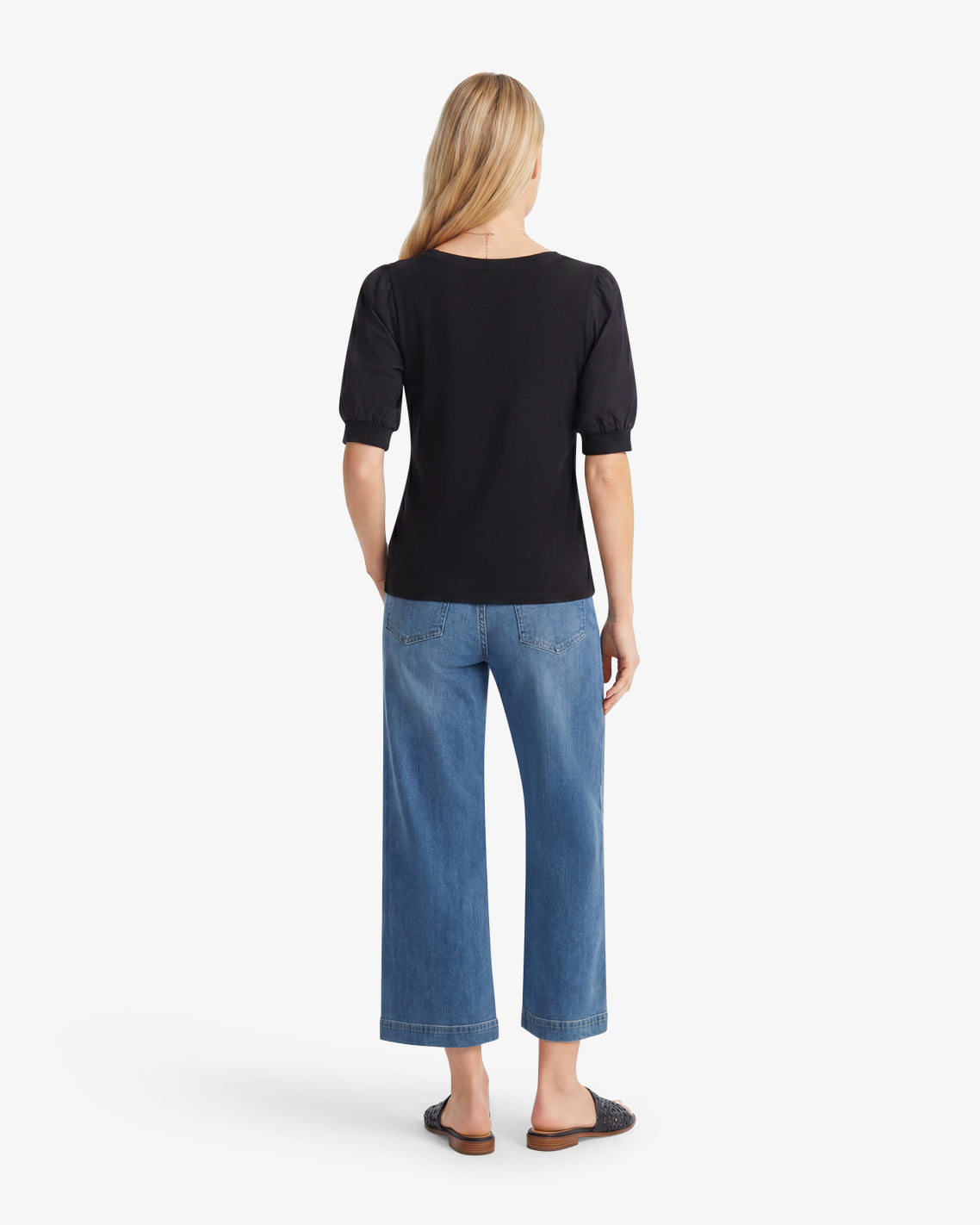 Draper James Belle Meade Black Short Sleeve Mixed Media Top – Classic