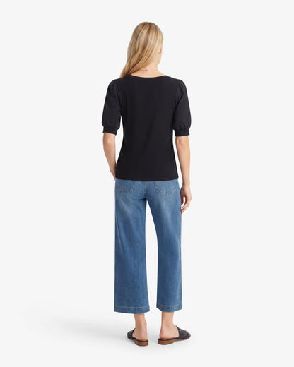 Draper James Belle Meade Black Short Sleeve Mixed Media Top – Classic