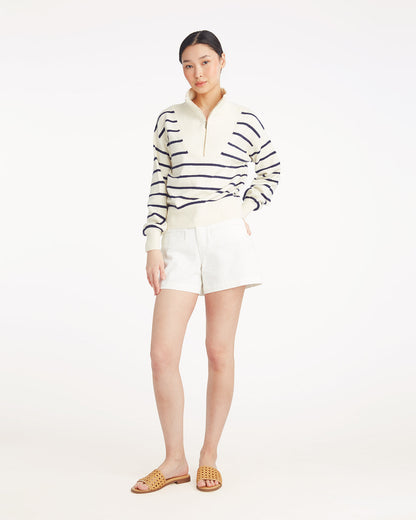 Draper James Mariner Stripe Striped Zip-Up Sweater in Mariner Stripe