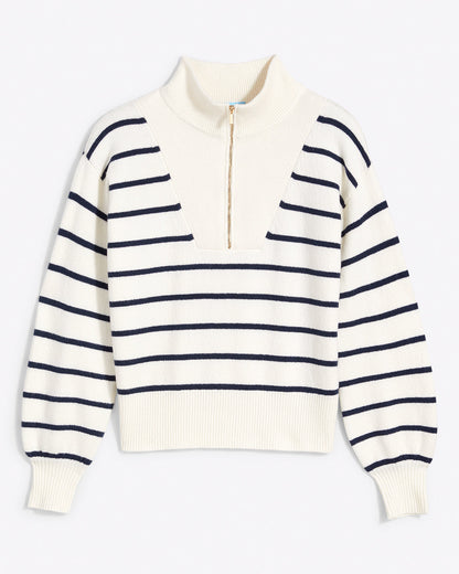 Draper James Mariner Stripe Striped Zip-Up Sweater in Mariner Stripe