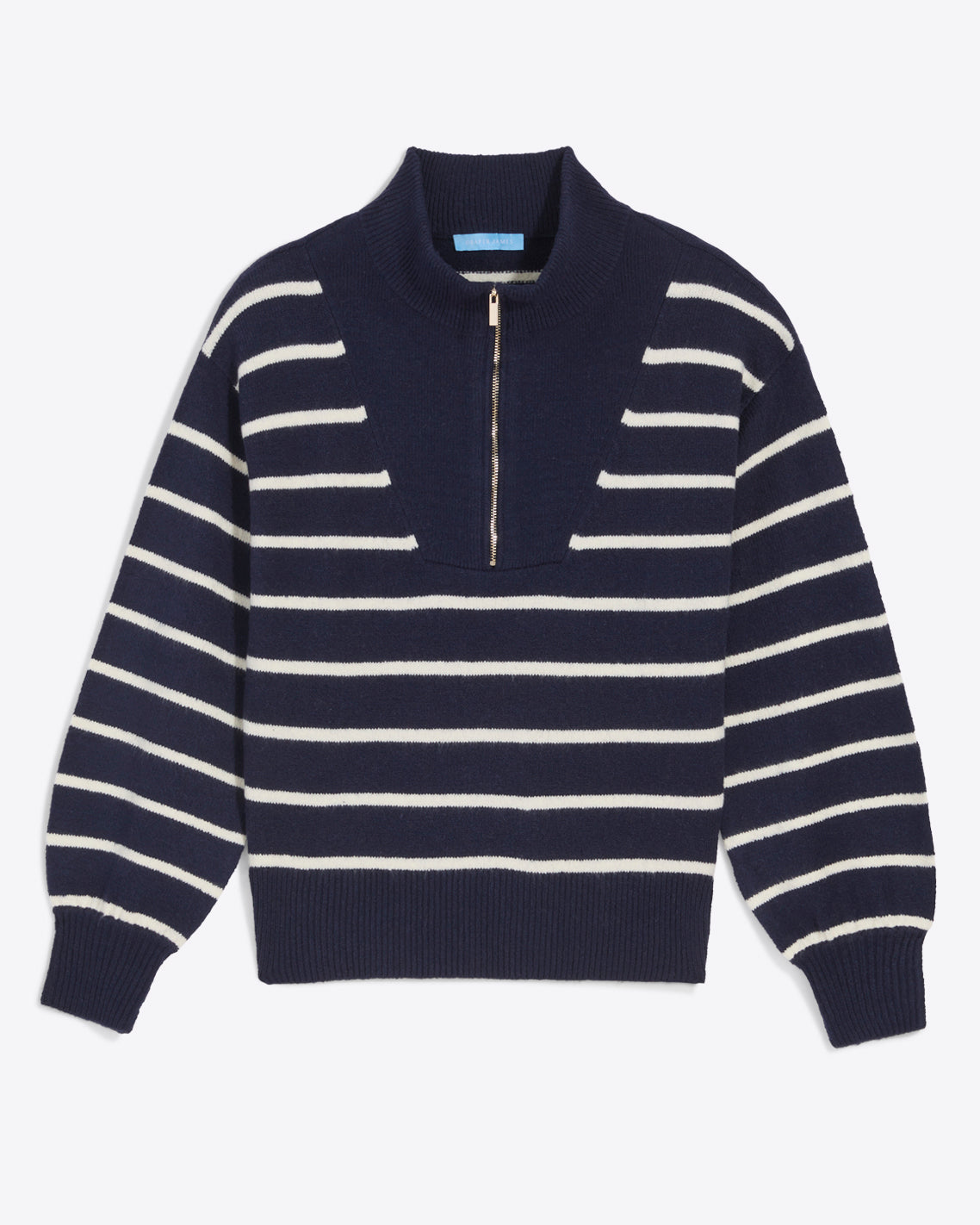 Draper James Nassau Navy Striped Quarter Zip Sweater in Navy Mariner Stripe