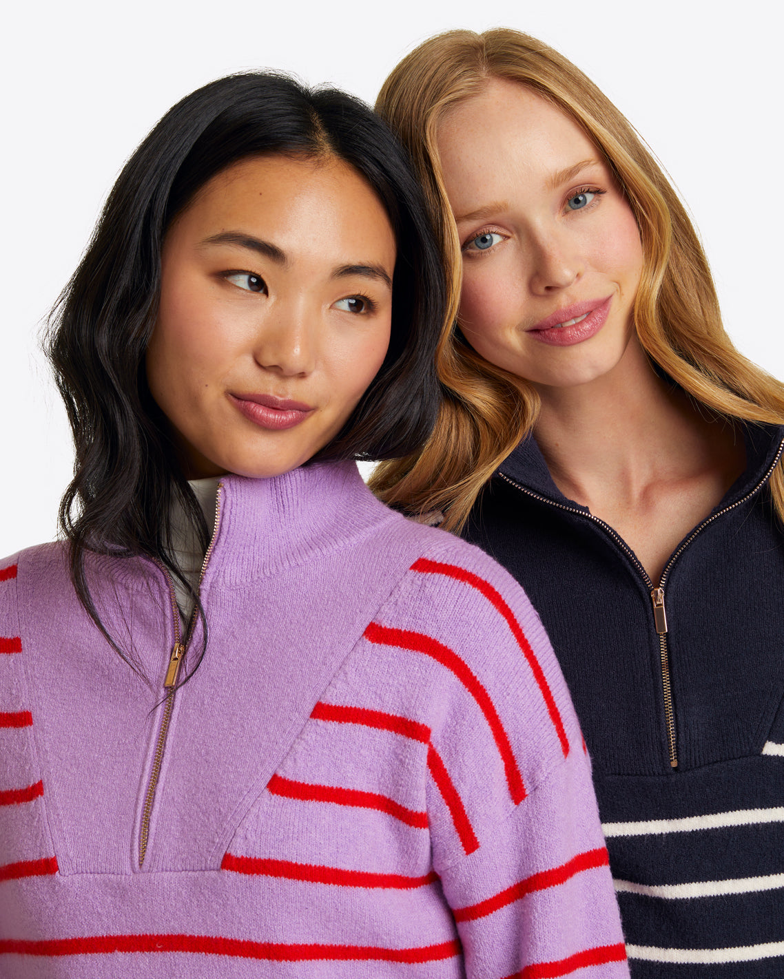 Draper James Nassau Navy Striped Quarter Zip Sweater in Navy Mariner Stripe