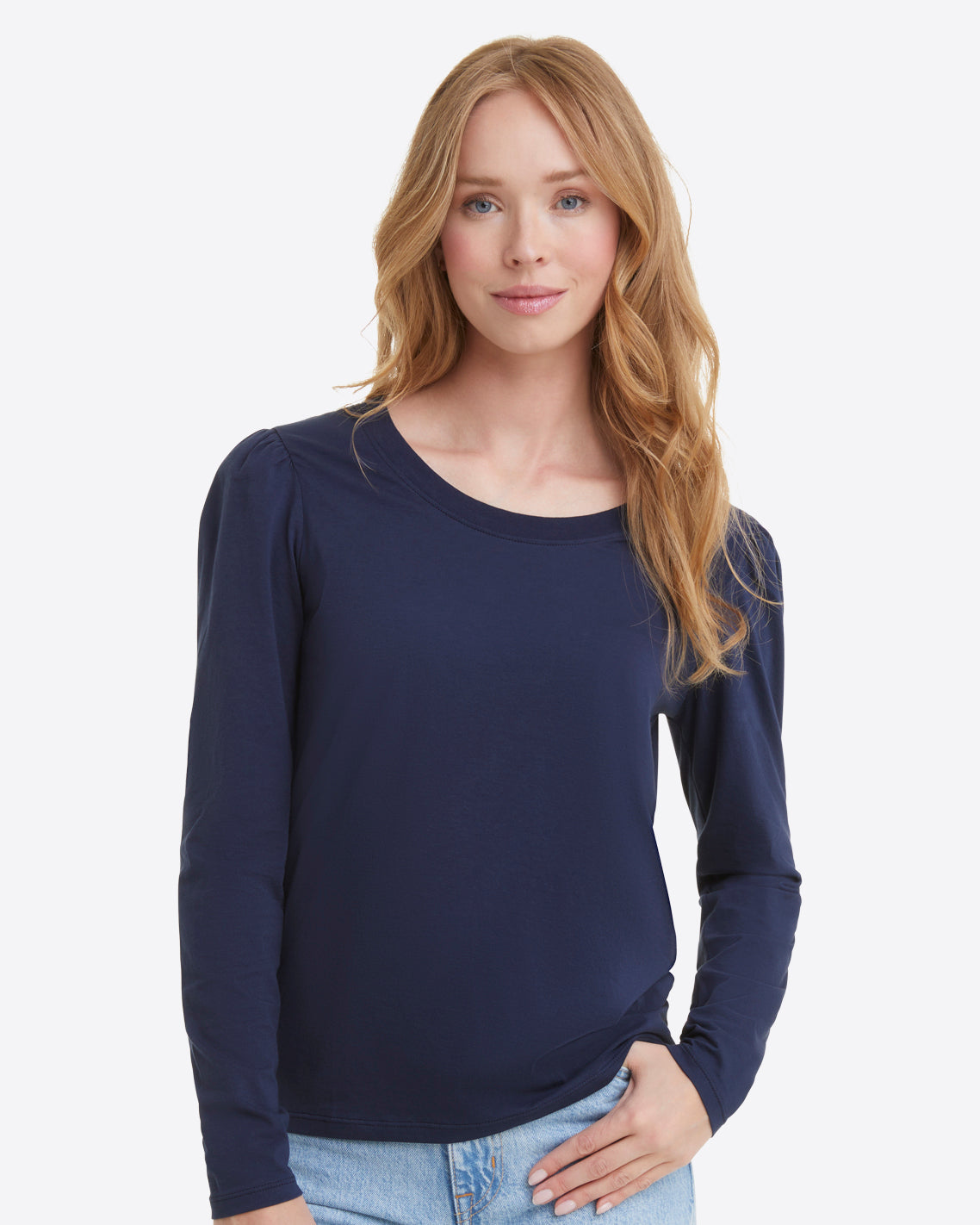 Draper James Nassau Navy Long-Sleeve Easy Knit Top in Navy