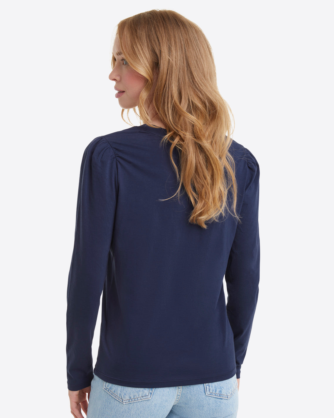 Draper James Nassau Navy Long-Sleeve Easy Knit Top in Navy