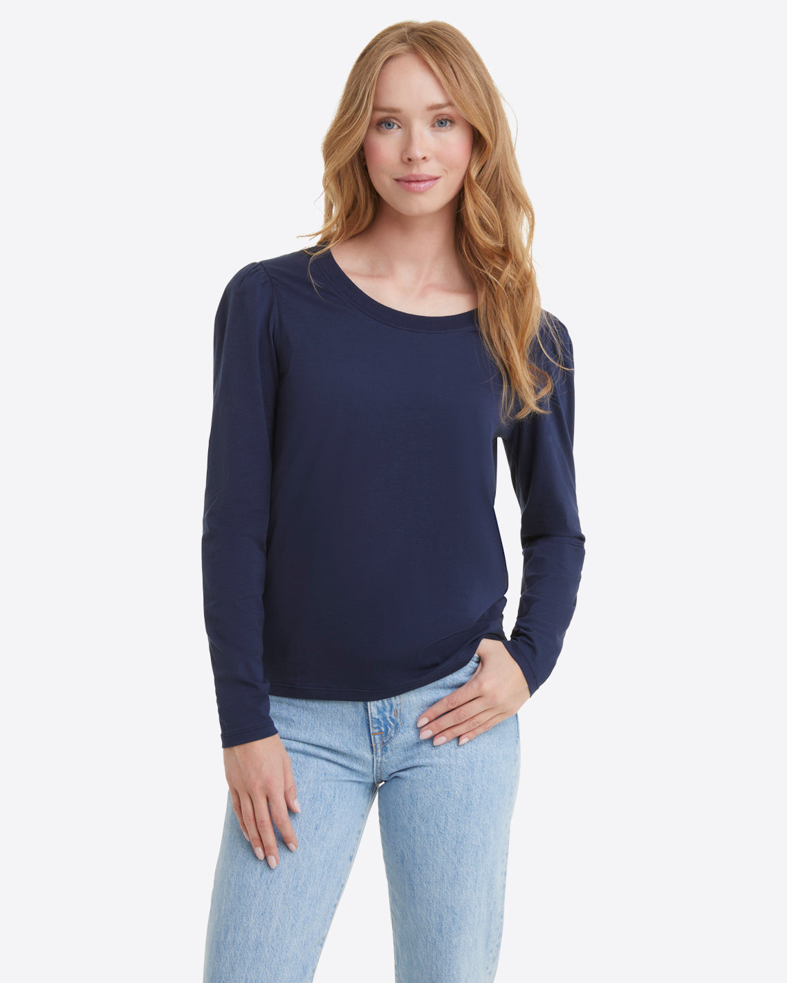 Draper James Nassau Navy Long-Sleeve Easy Knit Top in Navy
