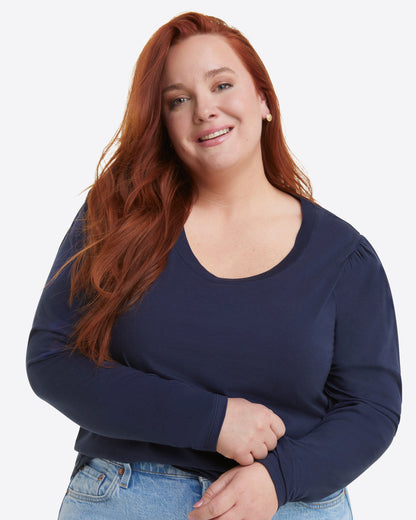 Draper James Nassau Navy Long-Sleeve Easy Knit Top in Navy