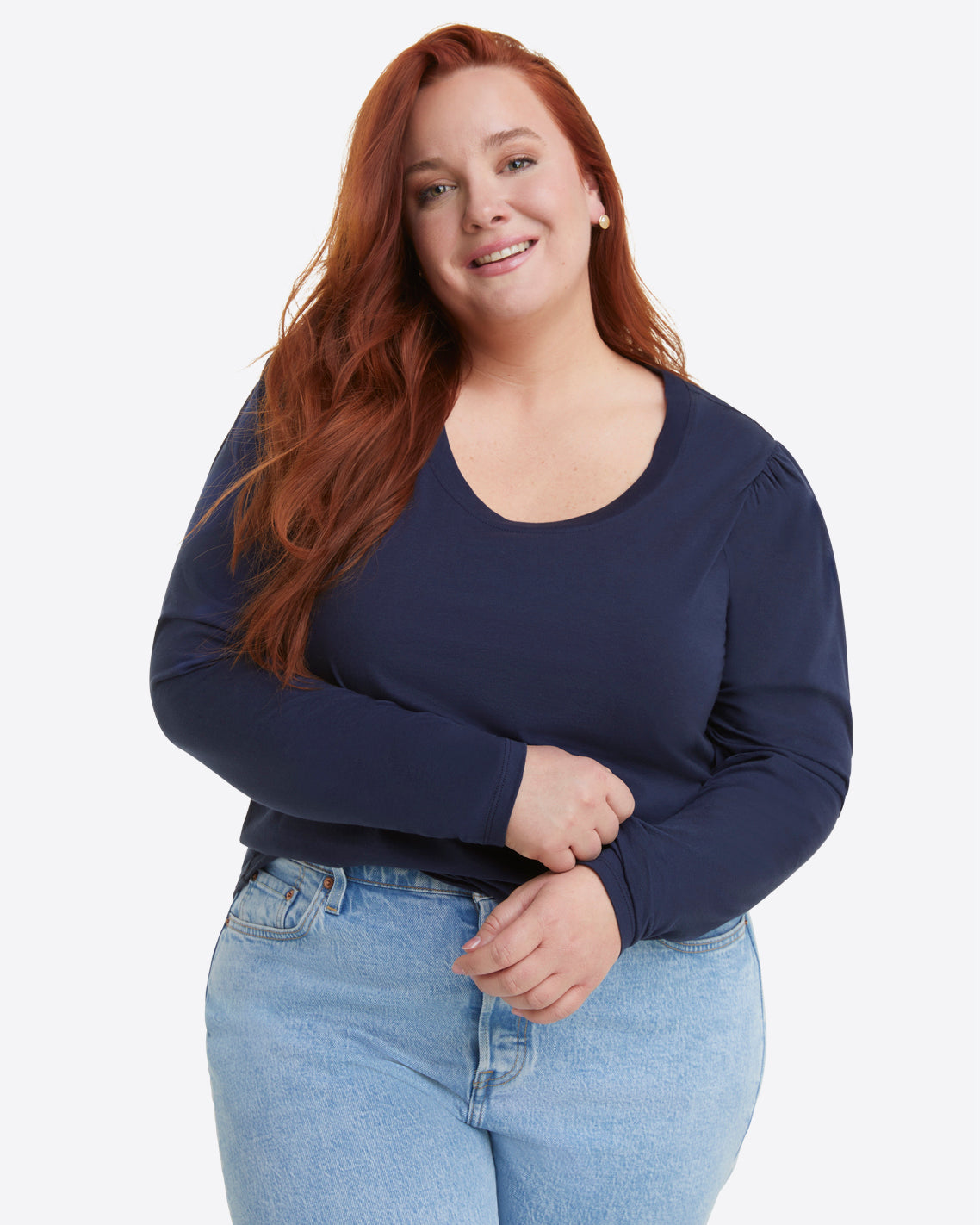 Draper James Nassau Navy Long-Sleeve Easy Knit Top in Navy