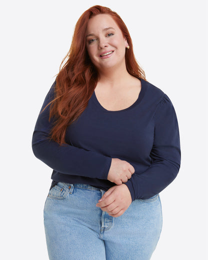 Draper James Nassau Navy Long-Sleeve Easy Knit Top in Navy
