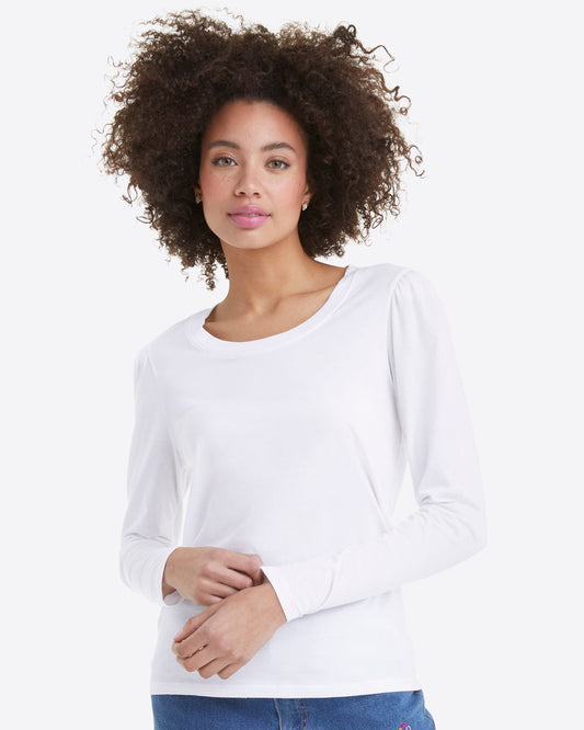Draper James Magnolia White Long-Sleeve Easy Knit Top in White