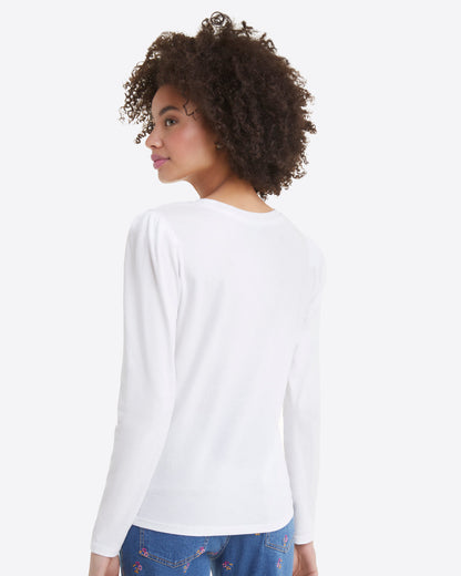 Draper James Magnolia White Long-Sleeve Easy Knit Top in White