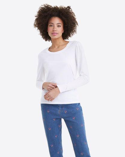 Draper James Magnolia White Long-Sleeve Easy Knit Top in White