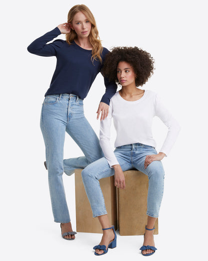 Draper James Magnolia White Long-Sleeve Easy Knit Top in White