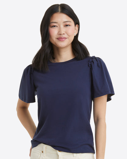 Draper James Nassau Navy Short Sleeve Easy Knit Top in Navy