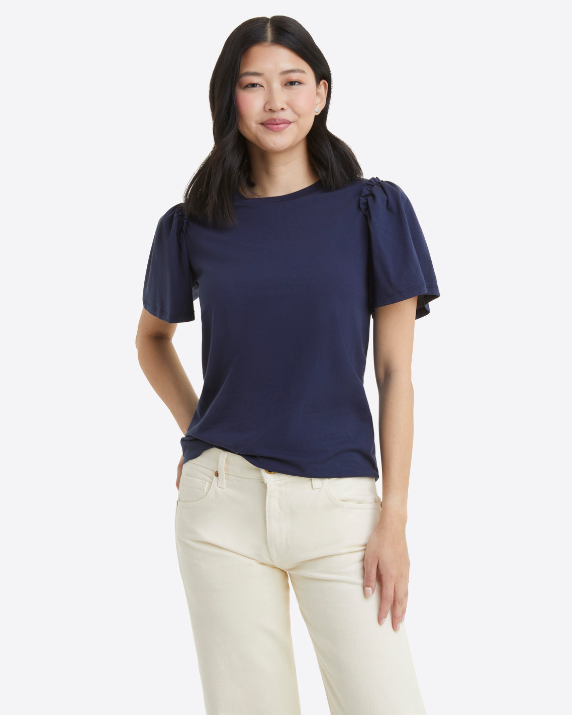 Draper James Nassau Navy Short Sleeve Easy Knit Top in Navy