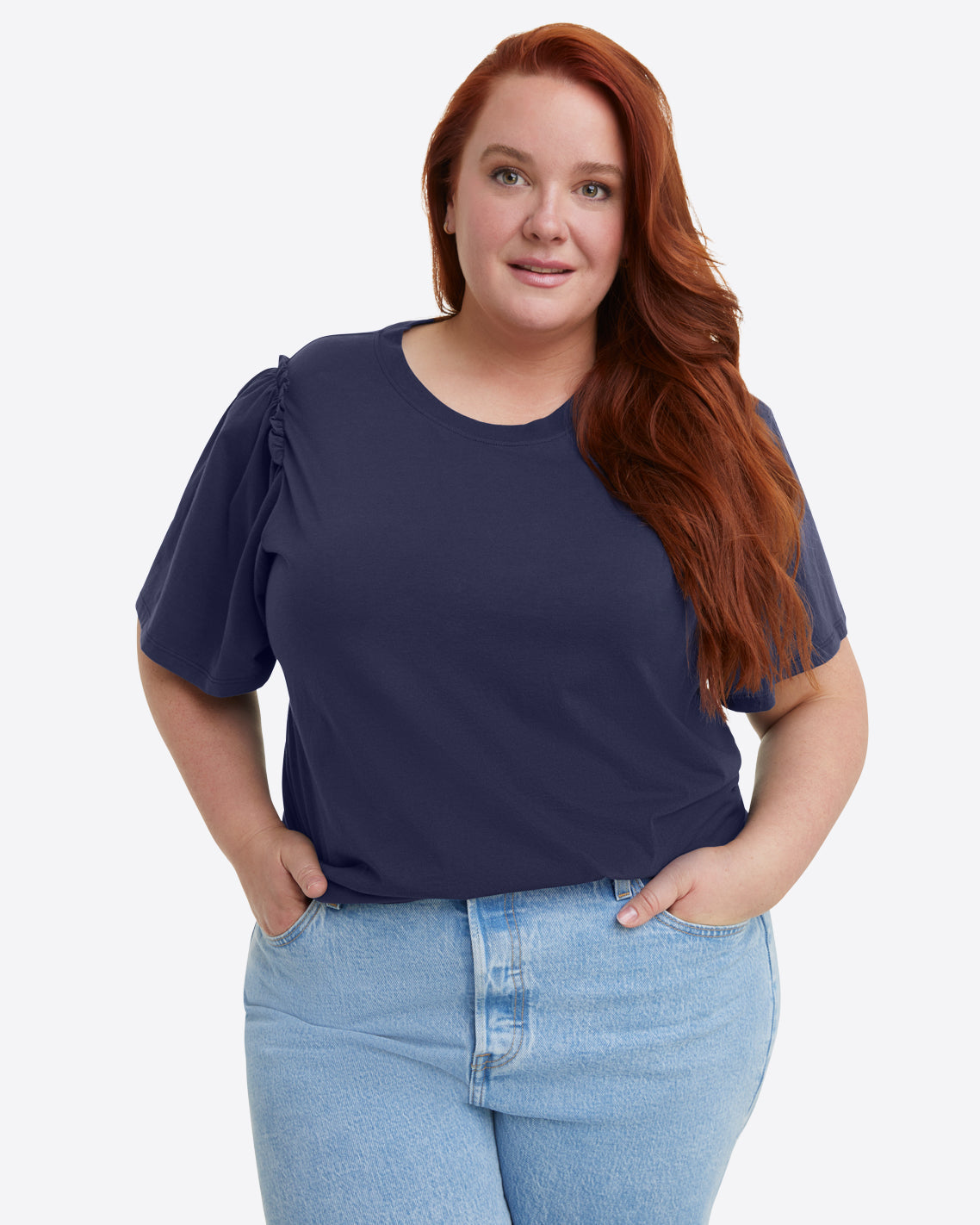 Draper James Nassau Navy Short Sleeve Easy Knit Top in Navy