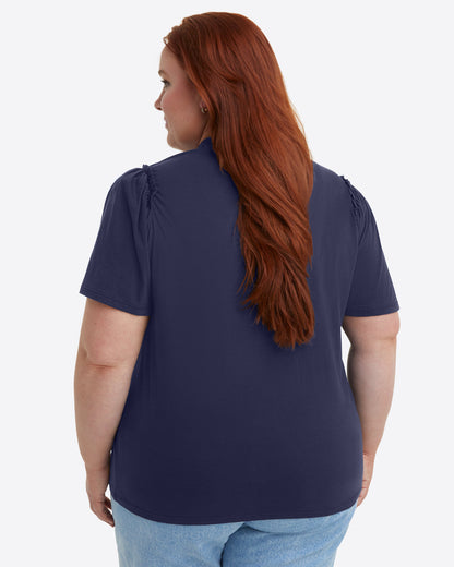 Draper James Nassau Navy Short Sleeve Easy Knit Top in Navy