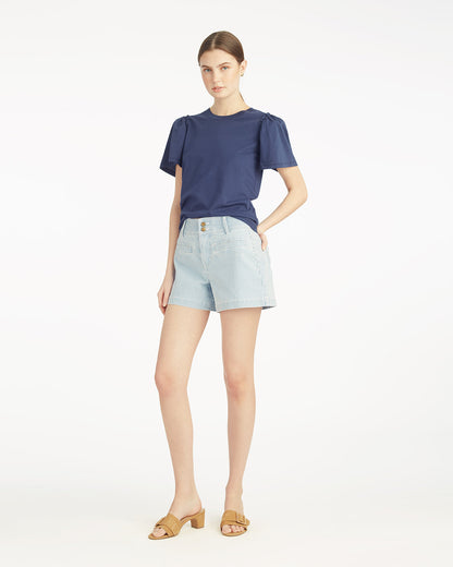 Draper James Nassau Navy Short Sleeve Easy Knit Top in Navy