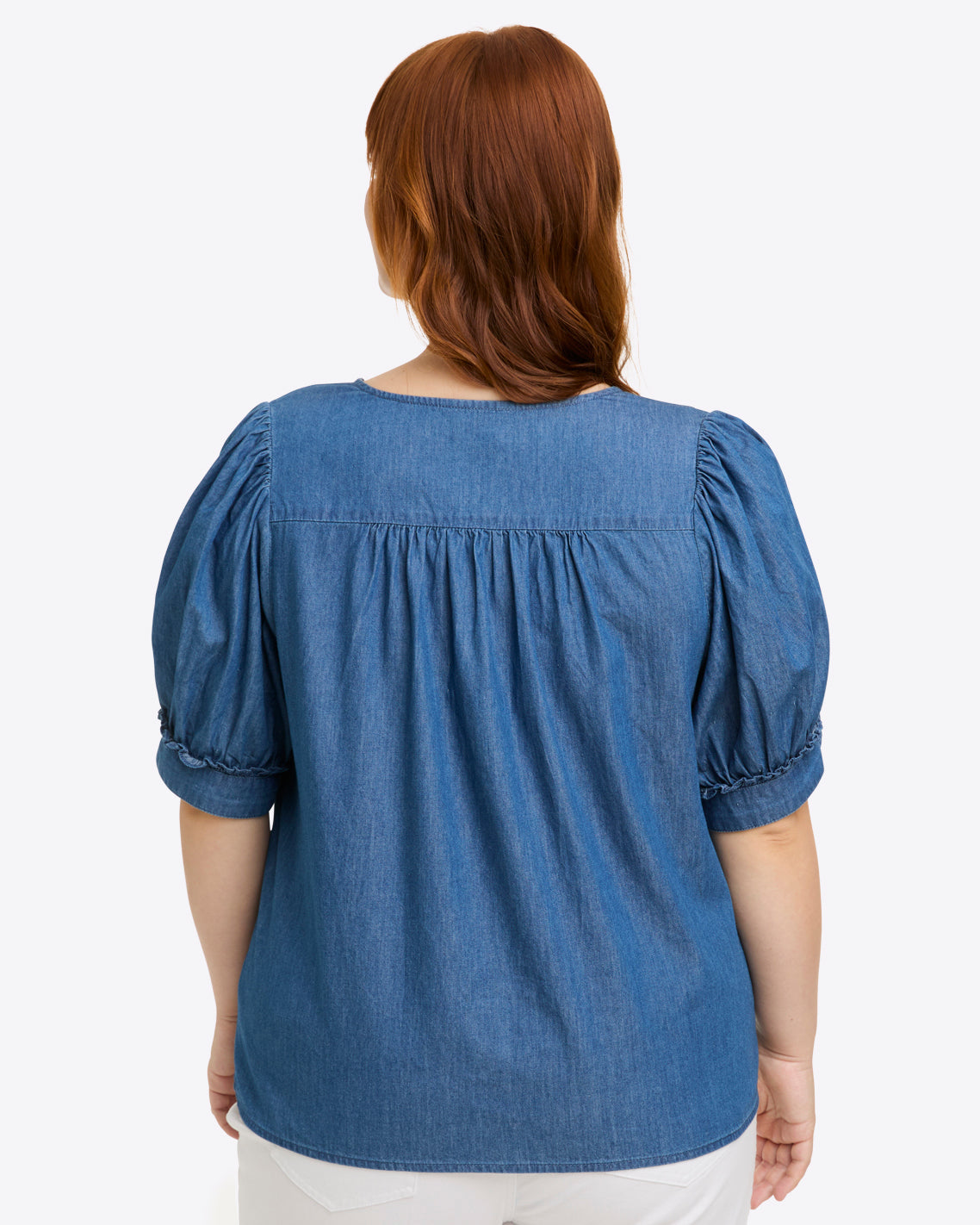 Draper James Medium Wash Heidi V-Neck Top in Chambray