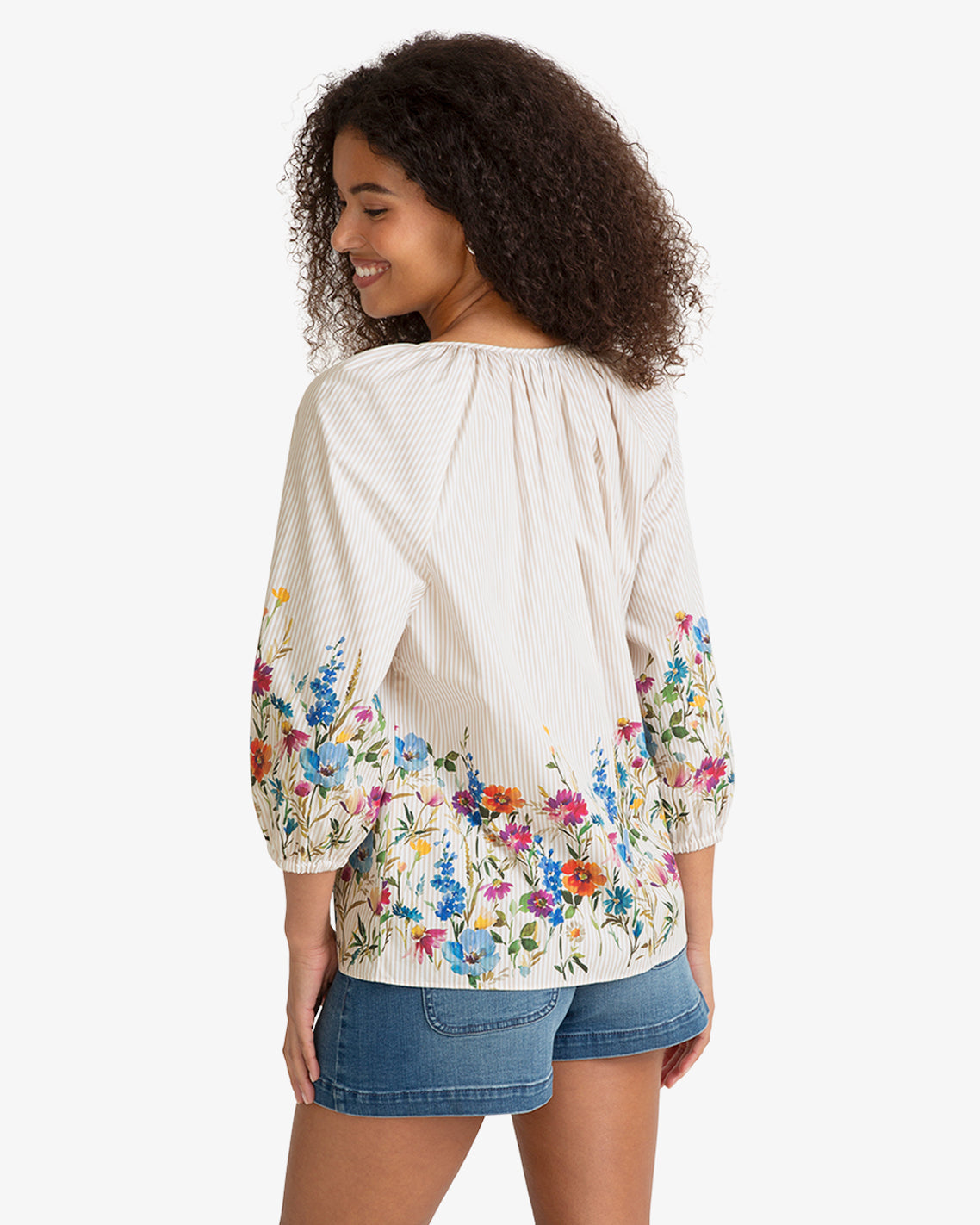 Draper James Tan Short Sleeve Top in Summer Blooms