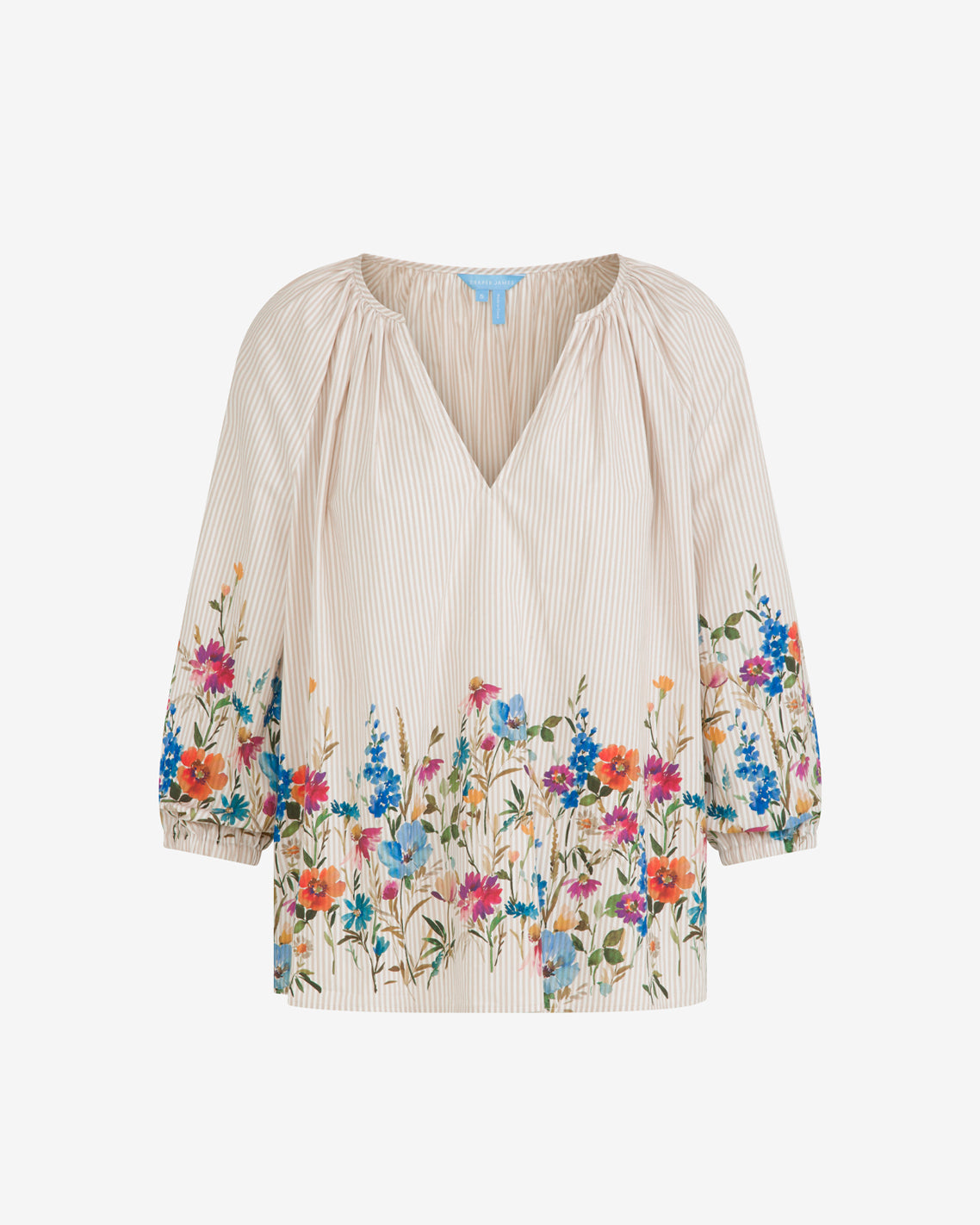Draper James Tan Short Sleeve Top in Summer Blooms