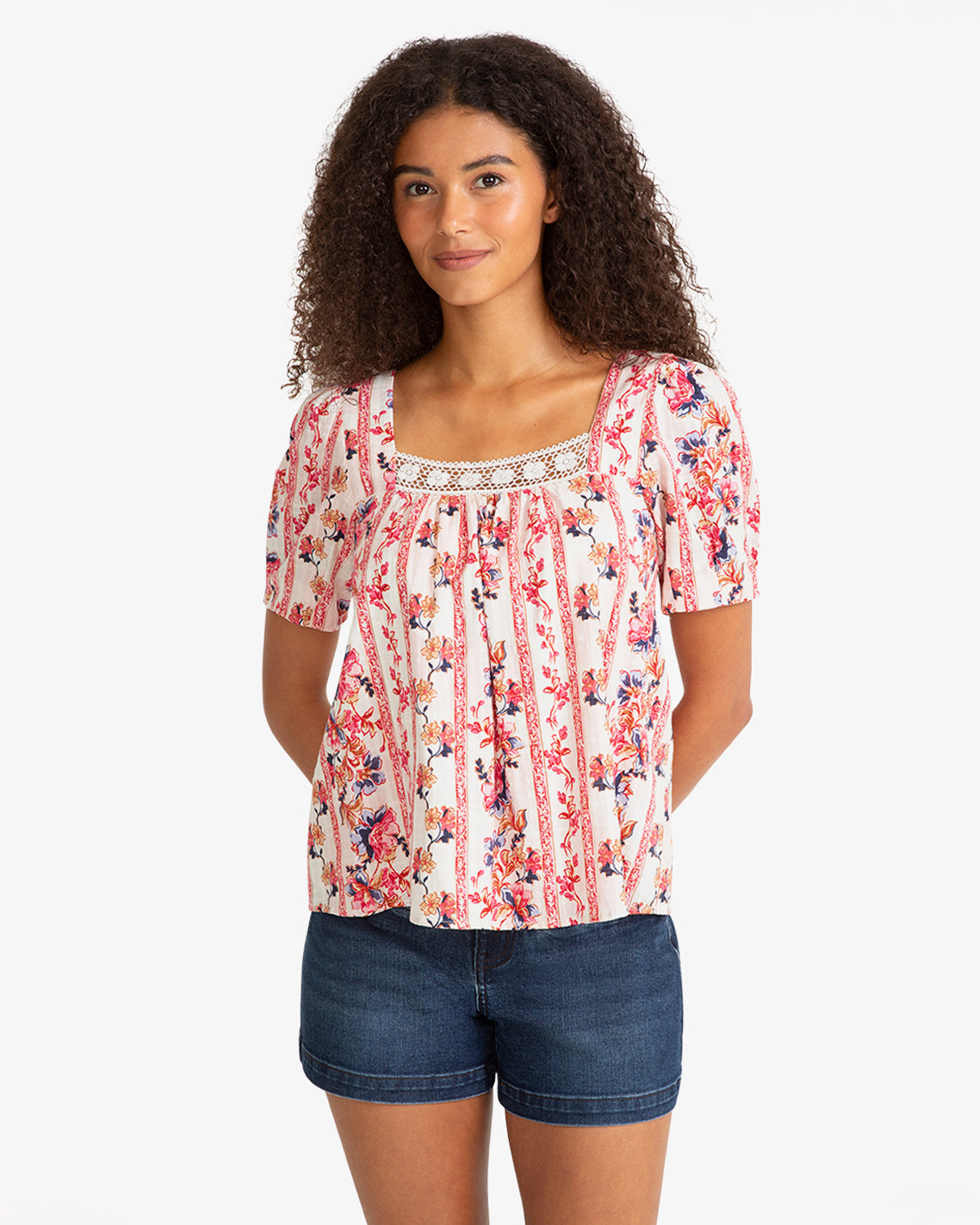 Draper James Fuschia Square Neck Floral Top