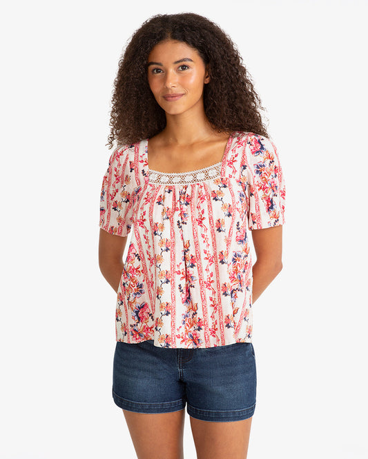Draper James Fuschia Square Neck Floral Top