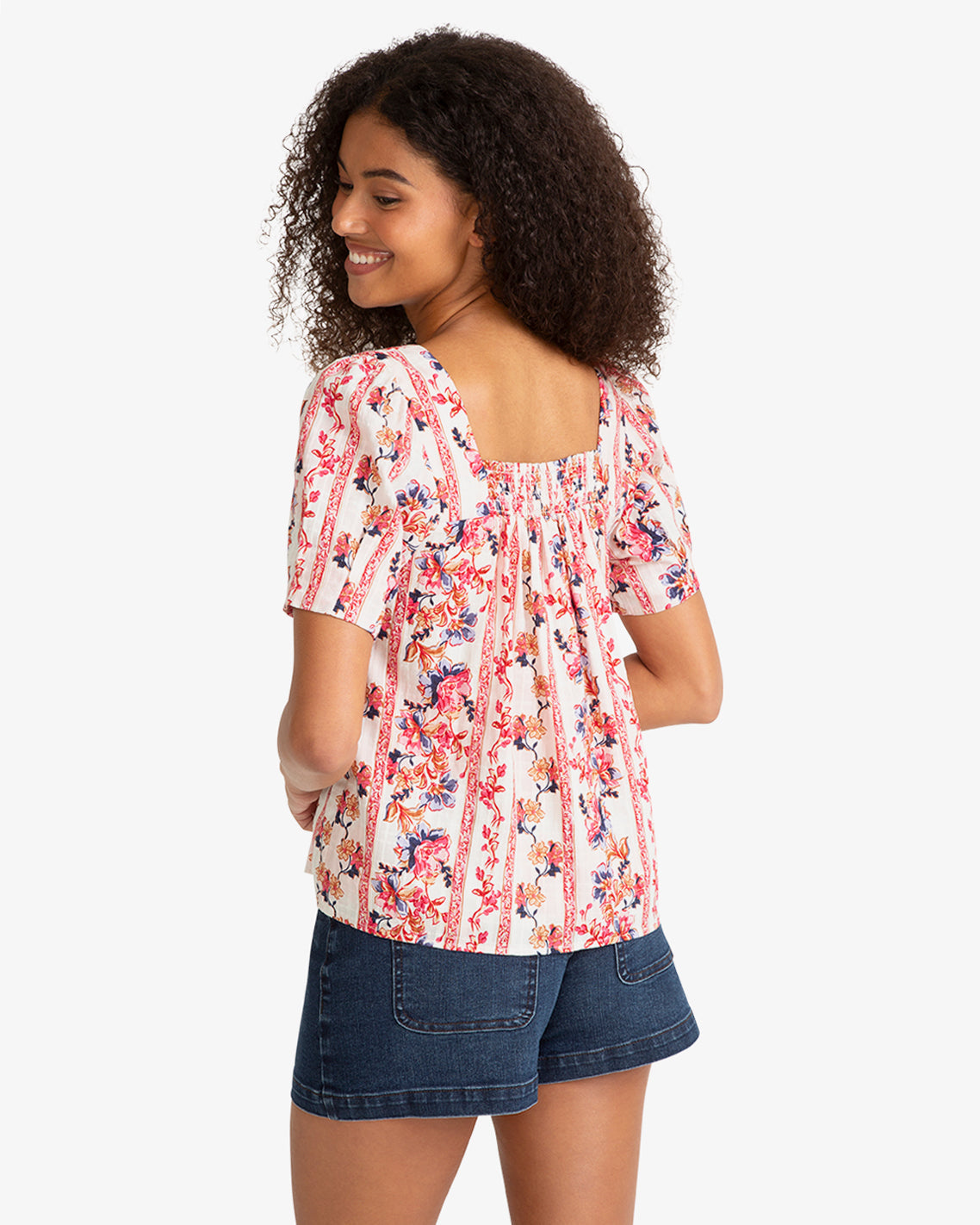 Draper James Fuschia Square Neck Floral Top