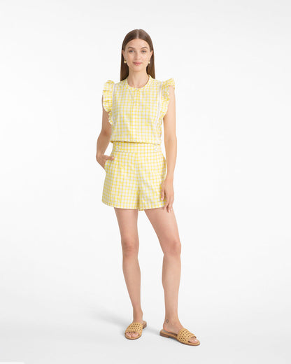 Draper James Yellow Grid Print Top
