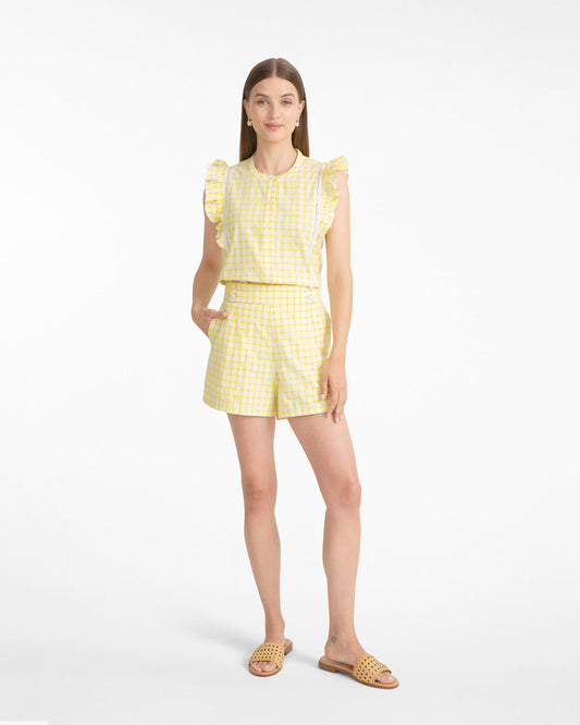 Draper James Yellow Grid Print Top