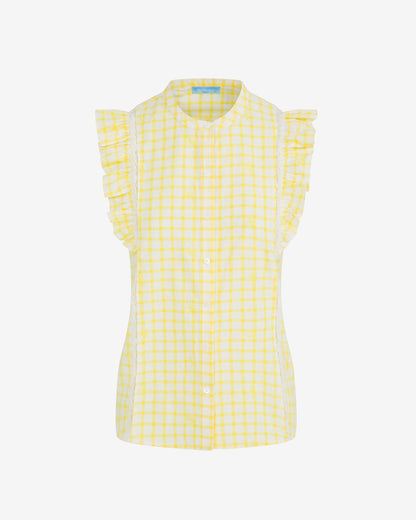 Draper James Yellow Grid Print Top