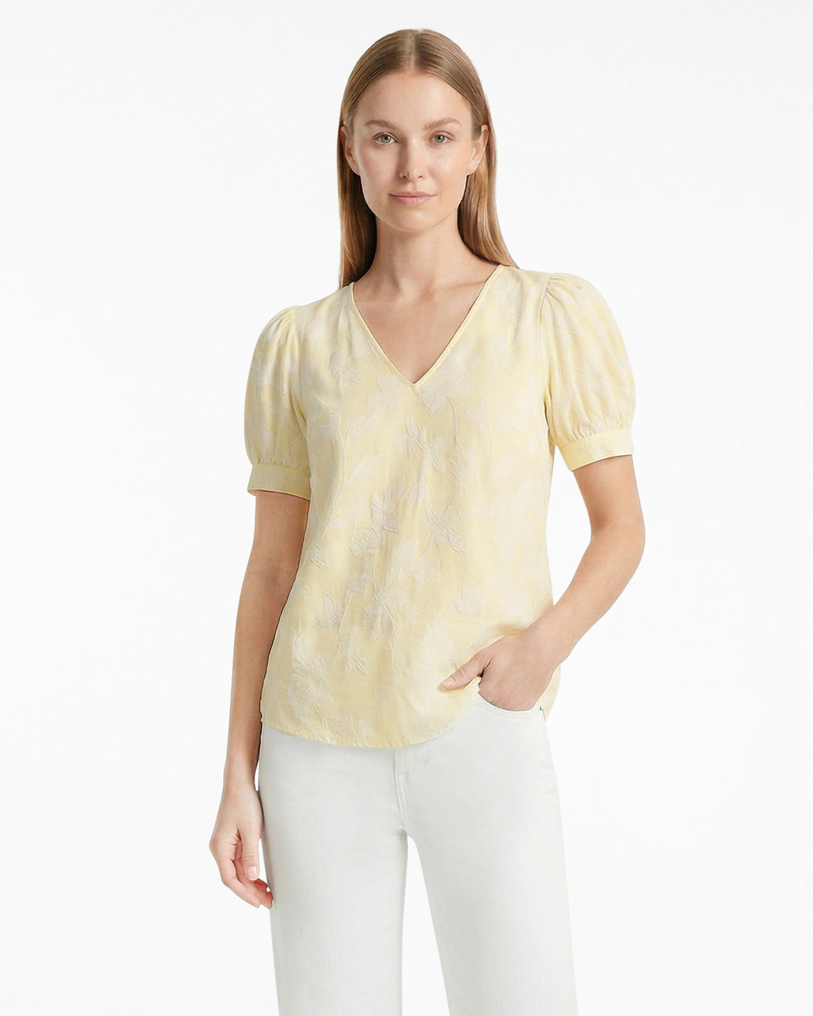 Draper James Yellow Striped Fil Coupe Heidi Top