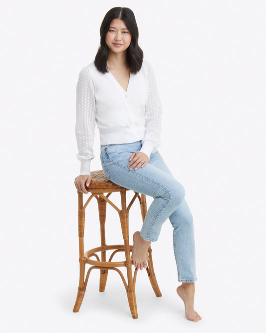 Draper James Magnolia White Button Front Cardigan in White