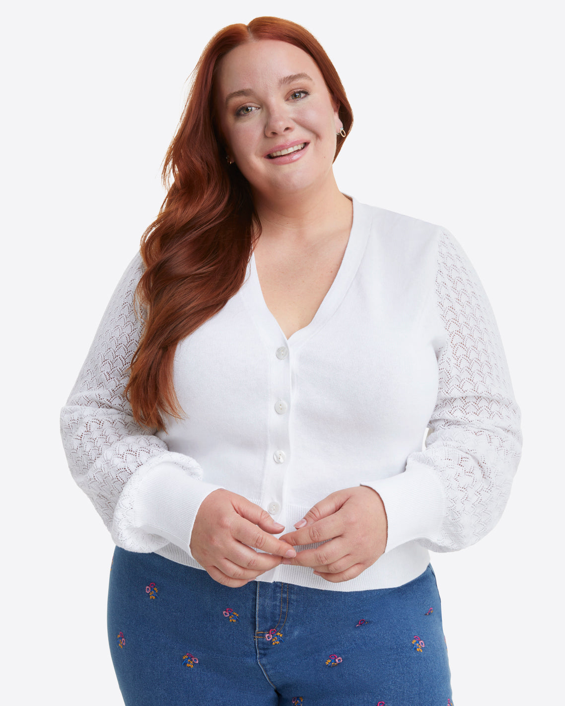 Draper James Magnolia White Button Front Cardigan in White