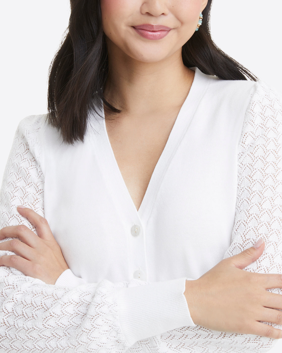 Draper James Magnolia White Button Front Cardigan in White