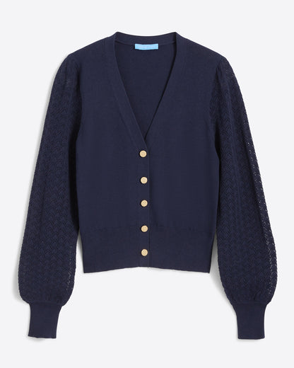 Draper James Nassau Navy Button Front Cardigan in Navy