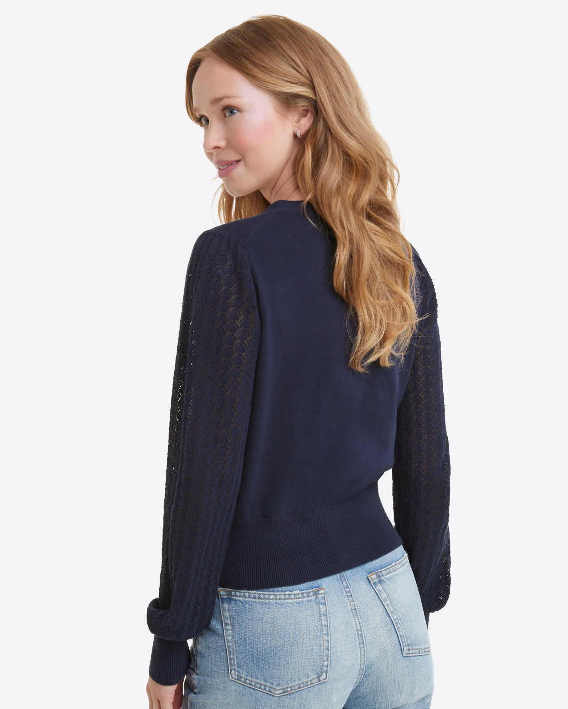 Draper James Nassau Navy Button Front Cardigan in Navy