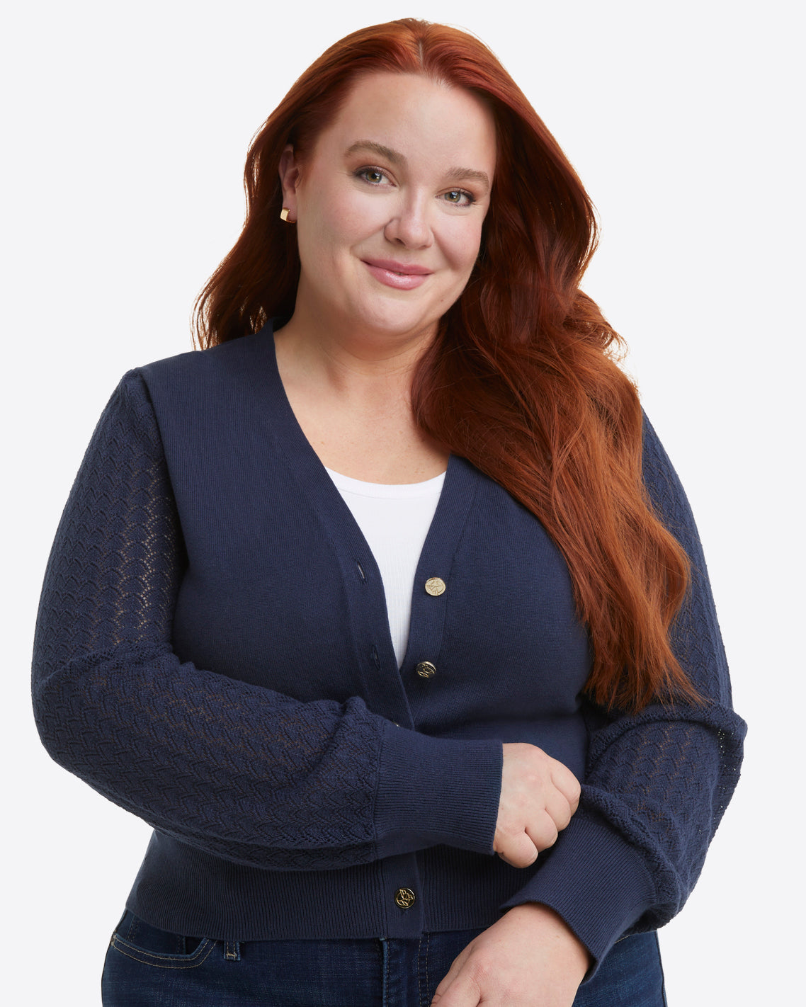 Draper James Nassau Navy Button Front Cardigan in Navy