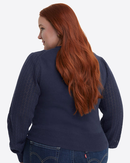Draper James Nassau Navy Button Front Cardigan in Navy