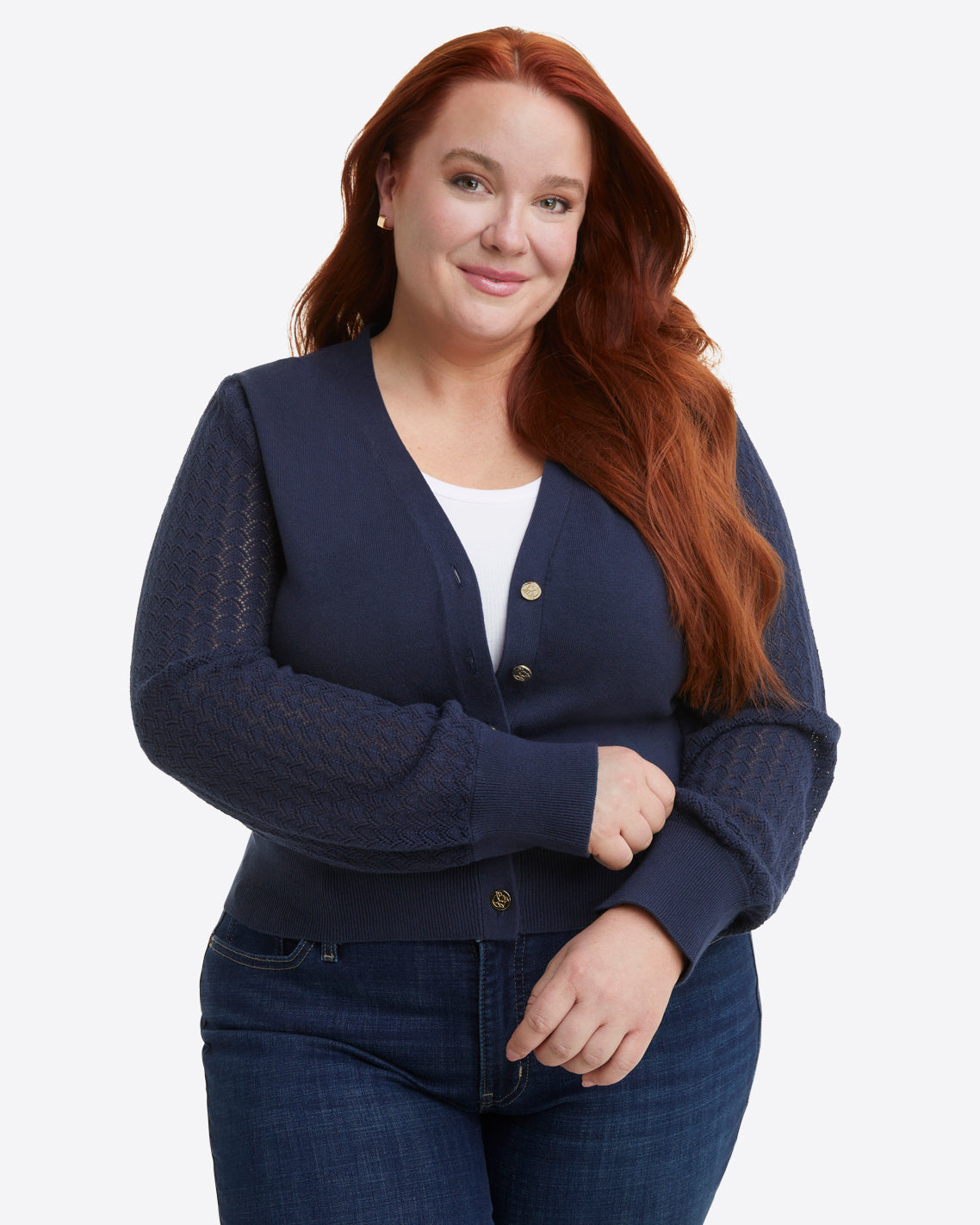 Draper James Nassau Navy Button Front Cardigan in Navy