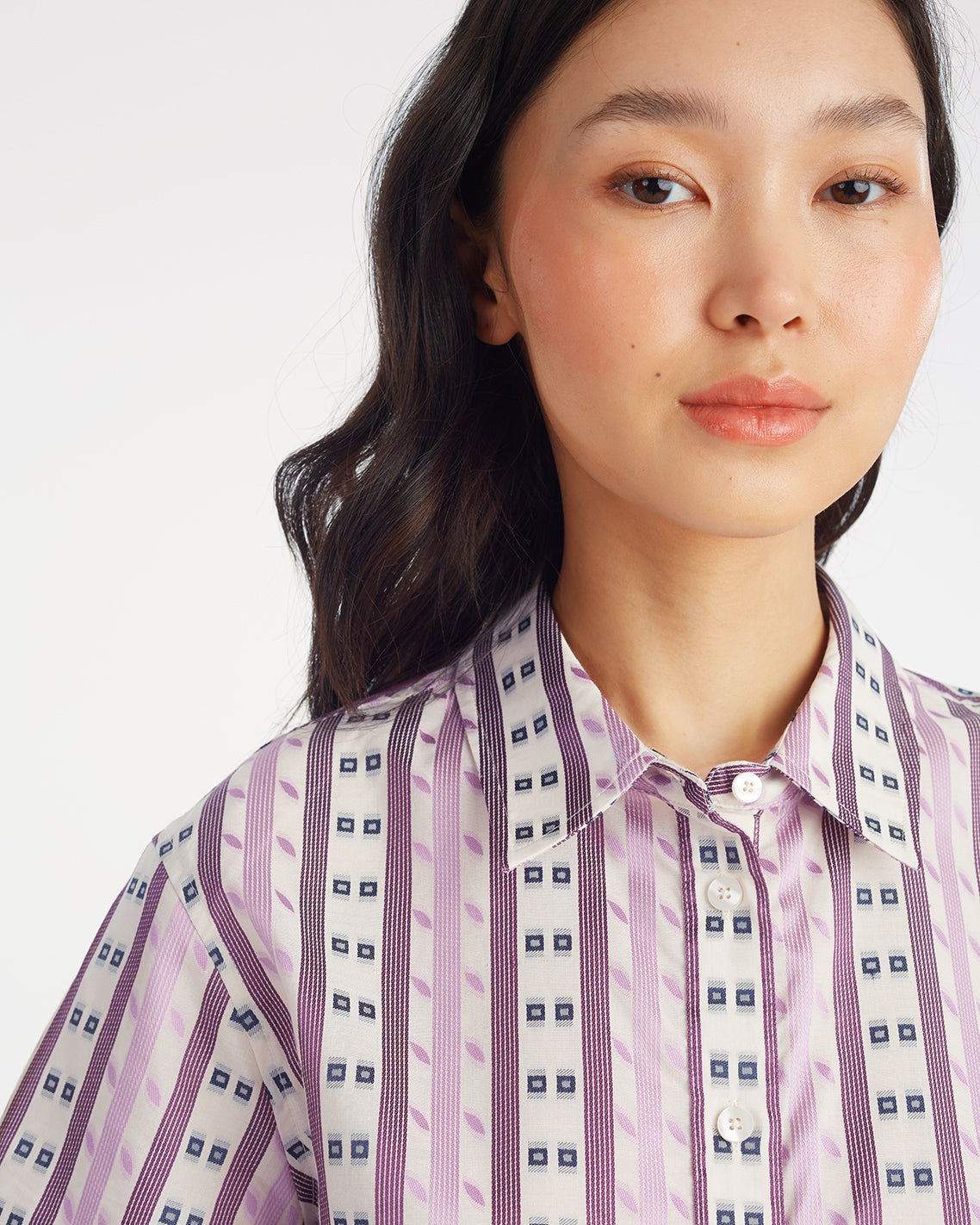 Draper James Dotted Stripes Jacquard Short Sleeve Cropped Button Down | Tops by Draper James